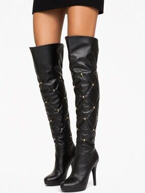 Ramona  Black Over-the-Knee Leather Boots Made in Italy Size 37